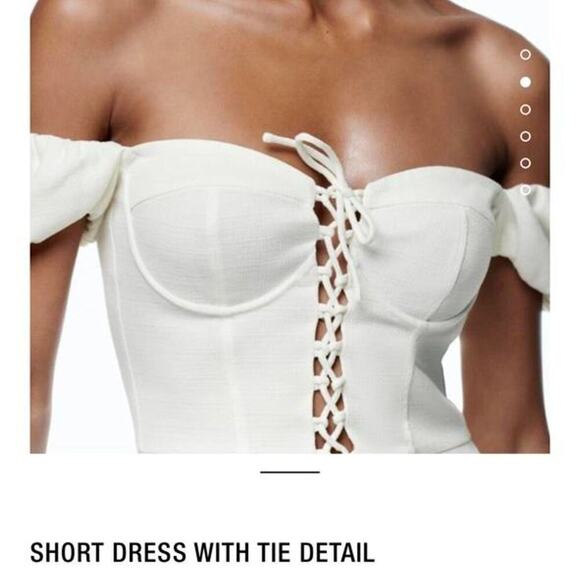 ZARA Off The Shoulder Puff Sleeves Mini Dress With Detail L - Picture 4 of 11